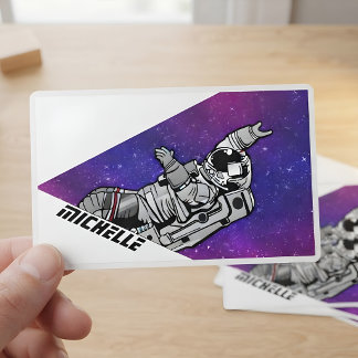 Adesivo Retangular Nome de Astronauta Retro Personalizado Galáxia Rox