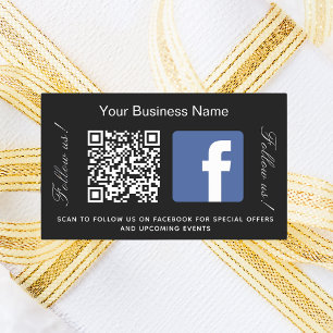 Adesivo Retangular Nome de empresa branco preto qr código Facebook