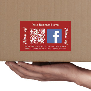 Adesivo Retangular Nome de empresa branco vermelho qr código Facebook