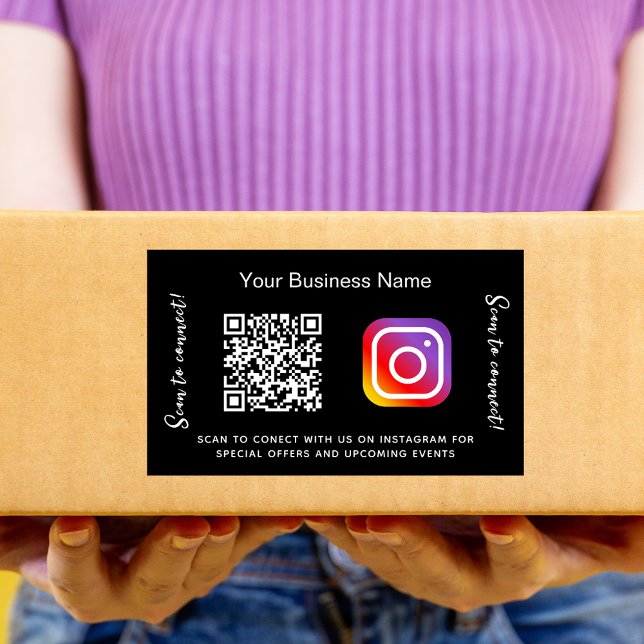 Adesivo Retangular Nome de empresa preto código qr Instagram (Criador carregado)