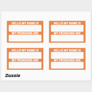 Adesivo Retangular Nome Laranja Princeton e Rótulos Pronoun