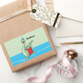 Adesivo Retangular Nome Personalizado, Menino, Dinossauro de Aniversá