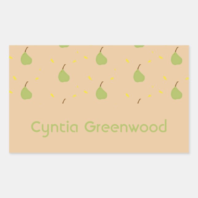 Adesivo Retangular Nome personalizado Pera verde castanho (Frente)