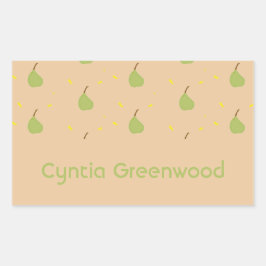 Adesivo Retangular Nome personalizado Pera verde castanho