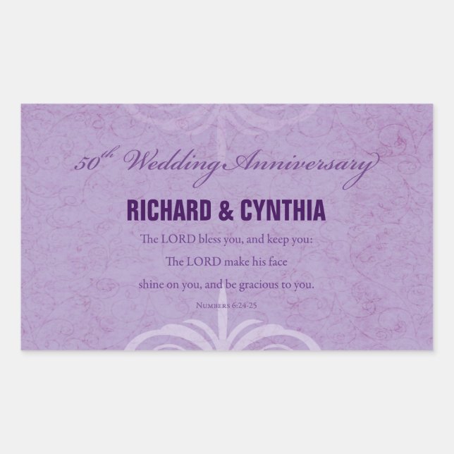 Adesivo Retangular Nomes personalizados, 50º aniversário de casamento (Frente)