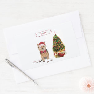 Adesivo Retangular Norfolk Terrier Engraçado Cachorro de Natal com Ár