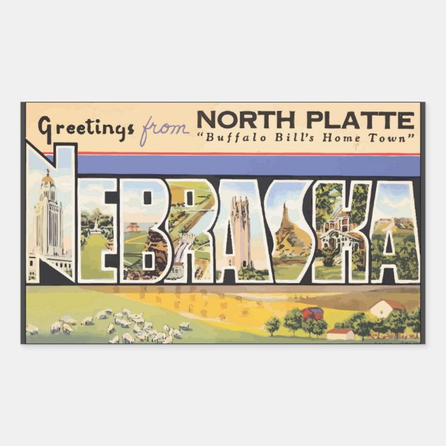 Adesivo Retangular North Plate "Buffalo Bill'S Home Town", Nebraska,  (Frente)