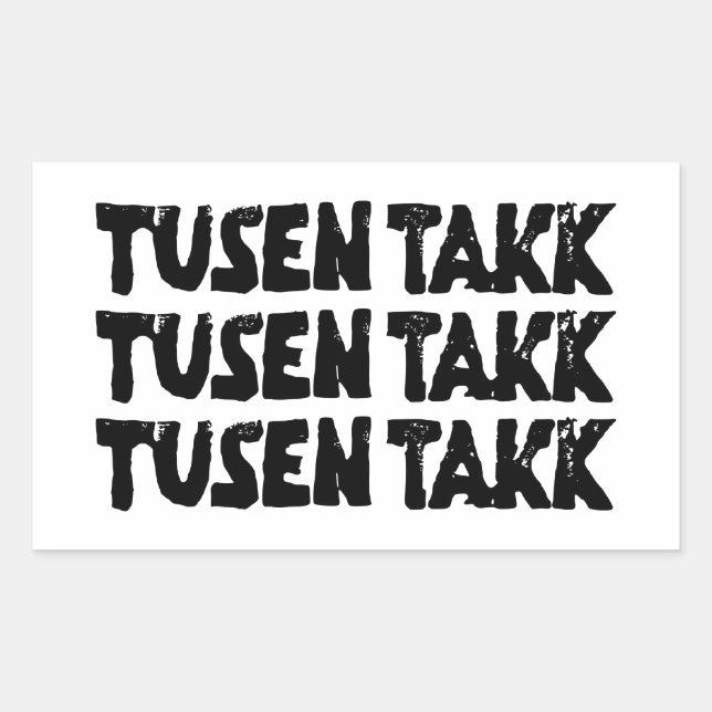 Adesivo Retangular Norueguês "Obrigado", Preto e Branco Lino Cortado (Frente)