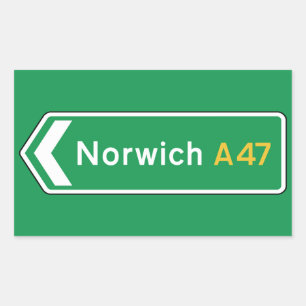 Adesivo Retangular Norwich, sinal de estrada BRITÂNICO