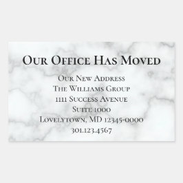 Adesivo Retangular Nosso escritório mudou o anúncio Faux Marble