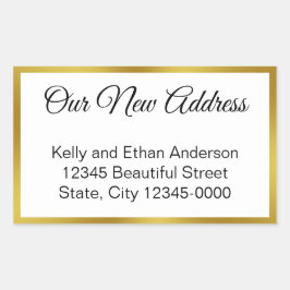 Adesivo Retangular Nosso novo endereço Anúncio em movimento Dourado e