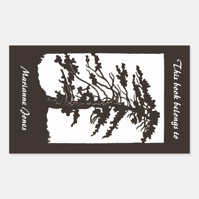 Adesivo Retangular Nouveau Tree Silhouket Bookplate Sticker (Frente)