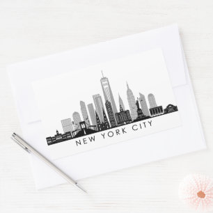 Adesivo Retangular NOVA YORK Manhatten EUA City Skyline Silhouette