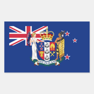 Adesivo Retangular Nova Zelândia Flag & Casaco de Arms, Nova Zelând