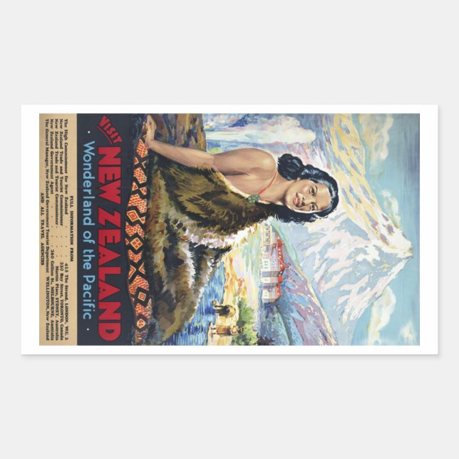 Adesivo Retangular Nova Zelândia: Terra Maravilha do Pacífico (Frente)