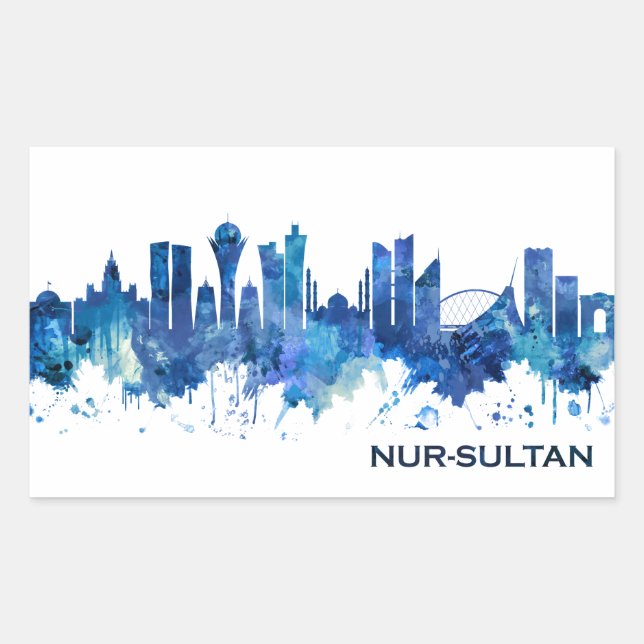 Adesivo Retangular Nur-Sultan Cazaquistão Skyline Blue (Frente)