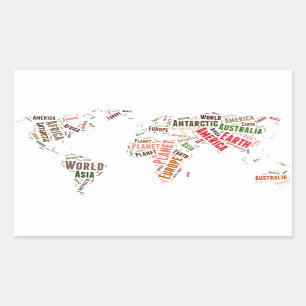 Adesivo Retangular Nuvem de palavras do mapa mundial