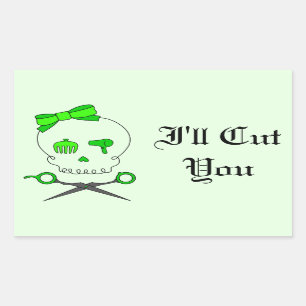 Adesivo Retangular O crânio do cabeleireiro do verde limão & Scisso