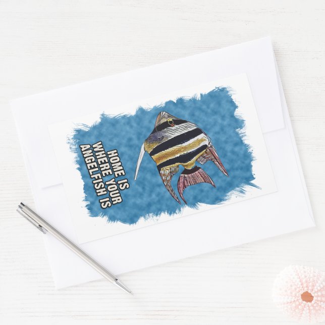 Adesivo Retangular O lar é onde o AngelFish é a citação do Aquário (Envelope)
