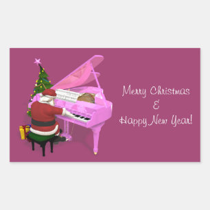 Adesivo Retangular O Papai Noel Joga Piano Rosa