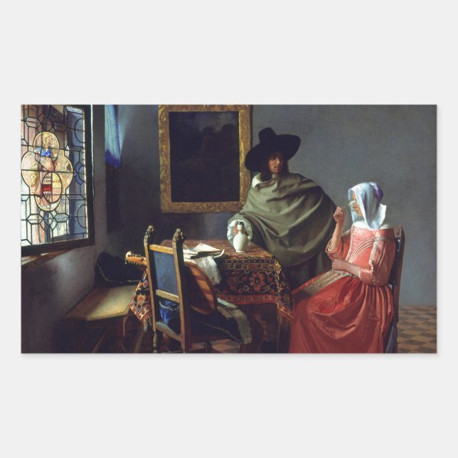 Adesivo Retangular O Vidro do Vinho de Johannes Vermeer (Frente)