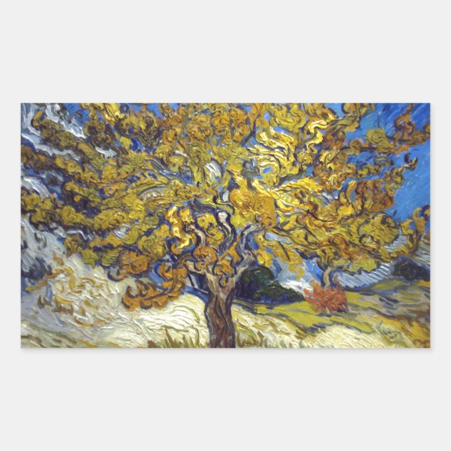 Adesivo Retangular Obra-prima de Arte da Amoreira de Van Gogh (Frente)