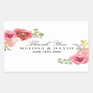 Adesivo Retangular Obrigado cor-de-rosa e vermelho bonito você