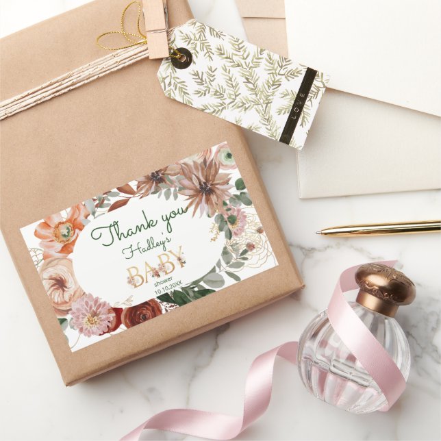 Adesivo Retangular Obrigado de chá de fraldas de eucalipto de ouro (Presentear)