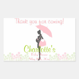 Adesivo Retangular Obrigado Por Vir! Chá de fraldas de silhueta rosa