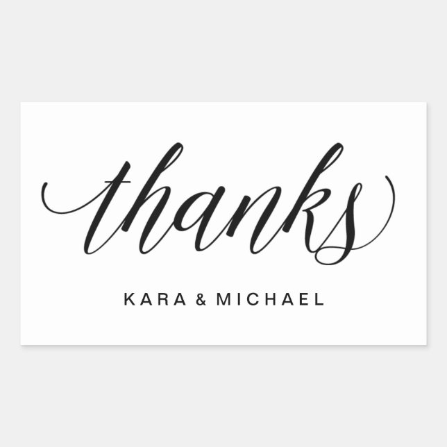 Adesivo Retangular Obrigados de Casamento Negro e Branco da Caligrafi (Frente)