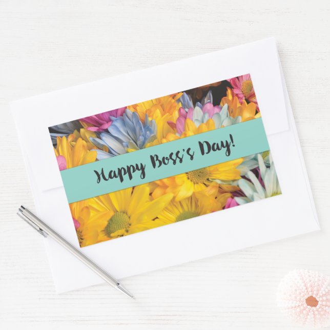 Adesivo Retangular Obrigados do dia do chefe Gerbera Daisies (Envelope)