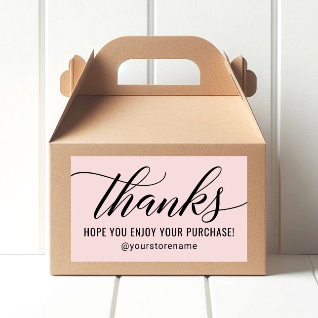 Adesivo Retangular Obrigados no Black Modern Script Pink Obrigado (Criador carregado)