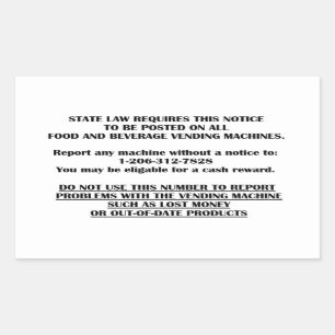Adesivo Retangular observação da máquina de venda automática