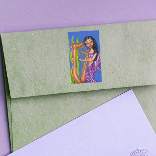 Adesivo Retangular Oceano roxo de cabelo escuro bonito da harpa da