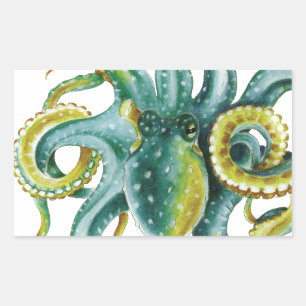 Adesivo Retangular Octopus Green Watercolor Art