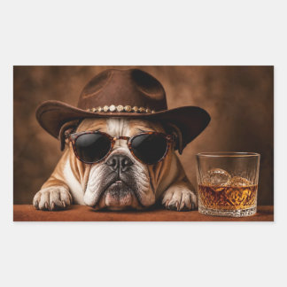 Adesivo Retangular Óculos de Sol Super Fofos Whiskey e Bull Dog