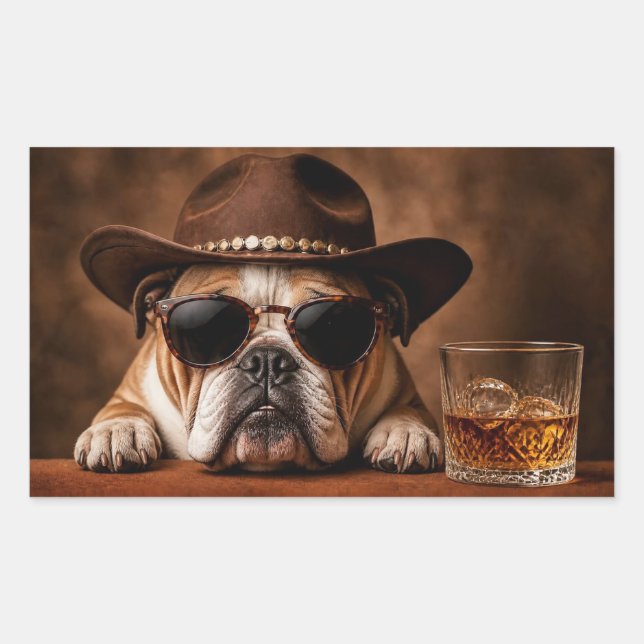Adesivo Retangular Óculos de Sol Super Fofos Whiskey e Bull Dog (Frente)