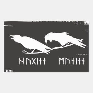 Adesivo Retangular Odin Corvo Coruja Mitologia Viking runas rúnico