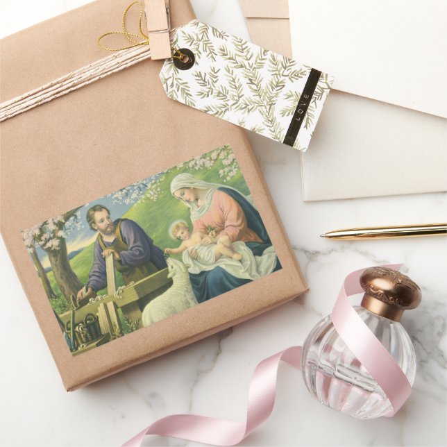 Adesivo Retangular Oficina de José com Maria e Menino Jesus (Presentear)