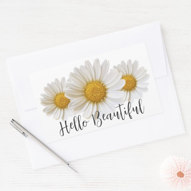 Adesivo Retangular Olá Linda Dísias Brancas Floral (Envelope)