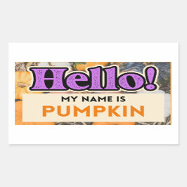 Adesivo Retangular Olá Meu nome é Pumpkin Fall Sticker
