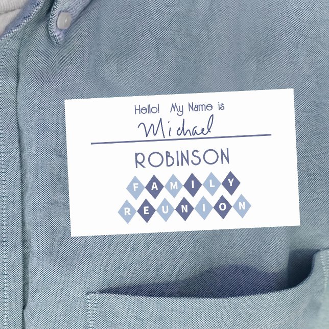 Adesivo Retangular Olá, meu nome está escrito na plaqueta de identifi (Hello My Name is Write In Identification Tag Blue)