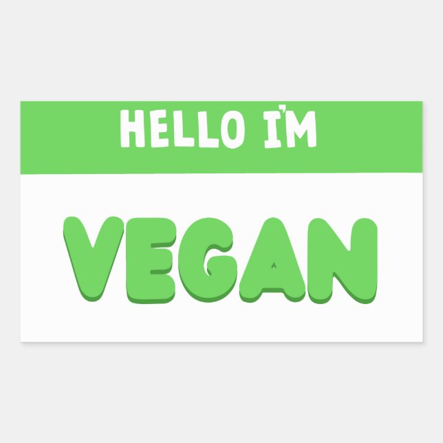 Adesivo Retangular Olá, sou Vegan - Crachá de identificação de Nome d (Frente)
