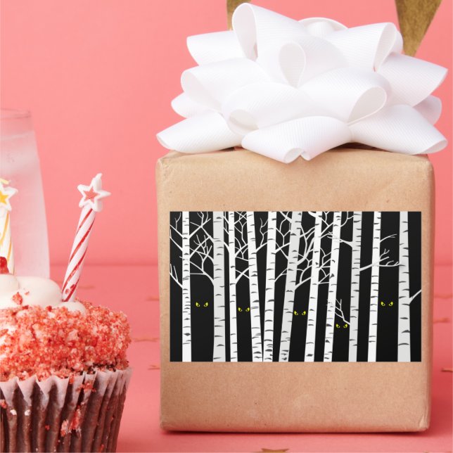 Adesivo Retangular Olhos Amarelos-Loucos de Halloween na Floresta de  (Festa)