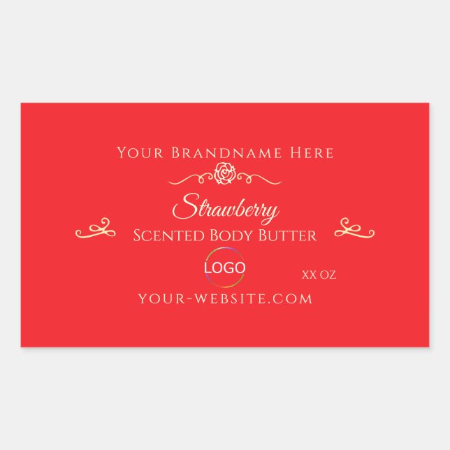 Adesivo Retangular Olhos pegos Rótulo vermelho do produto Dourado Qua (Frente)