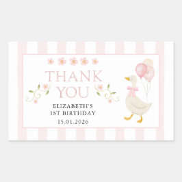 Adesivo Retangular One Silly Goose Girl 1st Birthday Pink Thank You