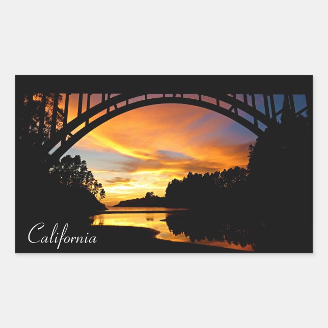 Adesivo Retangular Orange California Costal Sunset Sob Ponte (Frente)