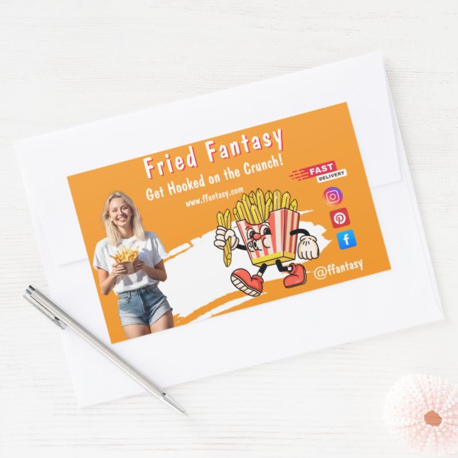 Adesivo Retangular Orange Smiling Blonde Woman Fries Family Fun (Envelope)