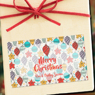 Adesivo Retangular Ornamentos de Árvores de Natal de Férias Vintage