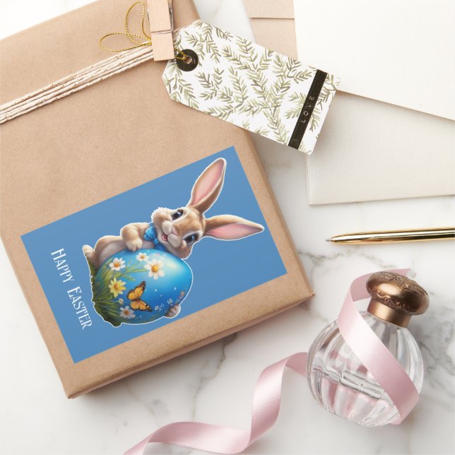 Adesivo Retangular Osterhase mit blauer Schleife -  (Presentear)